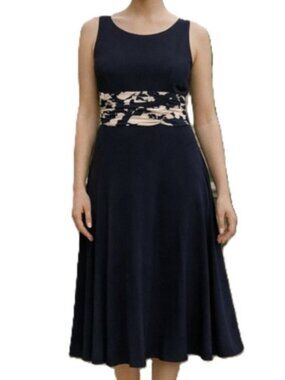 Jessica Howard  Plus Sz Size 14W Womans Blue Ruched Waist Fit & Flare Dress